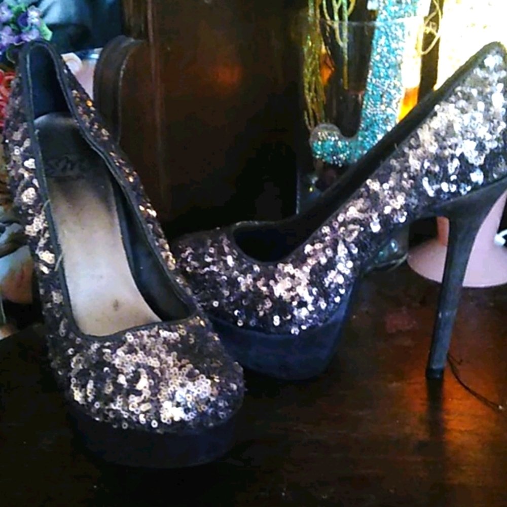 Silver glitter heels